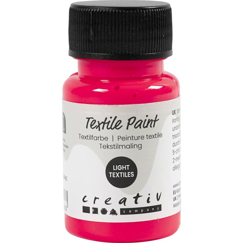Tekstilmaling, halvd&aelig;kkende, neon pink, 50 ml/ 1 fl.