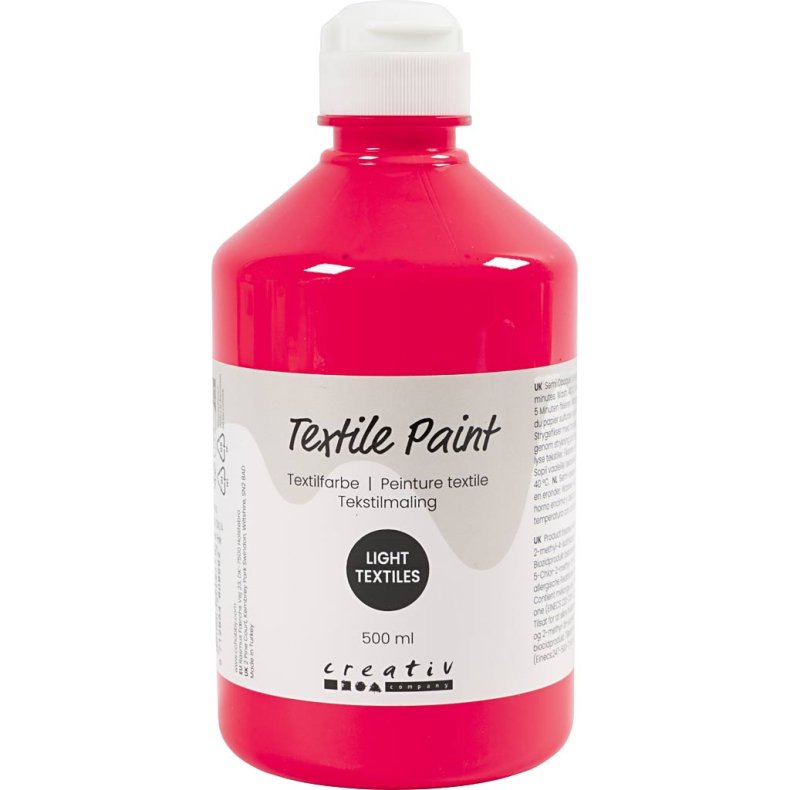 Tekstilmaling, halvd&aelig;kkende, neon pink, 500 ml/ 1 fl.
