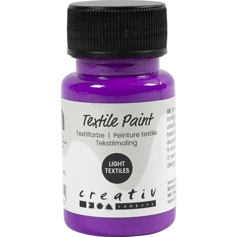Tekstilmaling, halvd&aelig;kkende, neon lilla, 50 ml/ 1 fl.