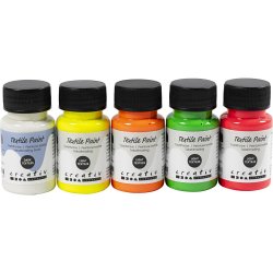 Tekstilmaling, halvd&aelig;kkende, ass. farver, 5x50 ml/ 1 pk.