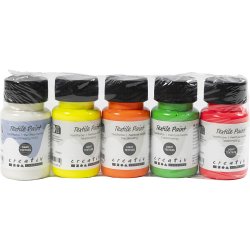 Tekstilmaling, halvd&aelig;kkende, ass. farver, 5x50 ml/ 1 pk.
