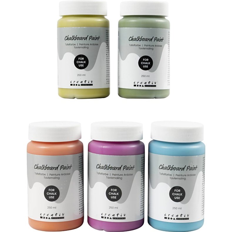 Tavlemaling, ass. farver, 5x250 ml/ 1 pk.