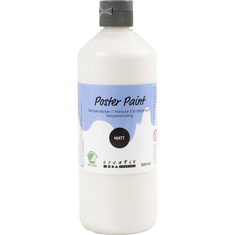 Temperamaling, mat, halvd&aelig;kkende, hvid, 500 ml/ 1 fl.