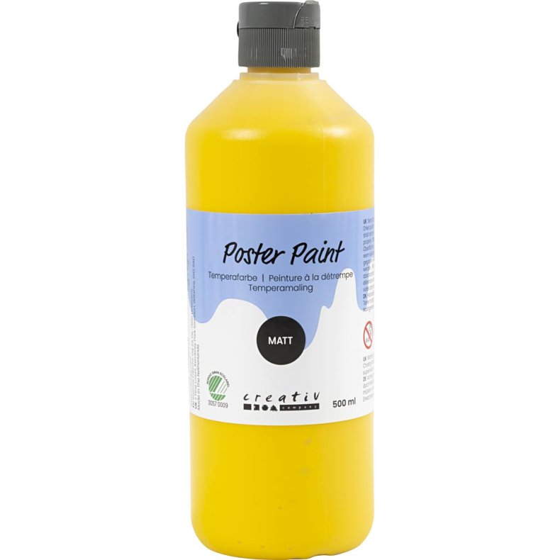 Temperamaling, mat, halvd&aelig;kkende, prim&aelig;r gul, 500 ml/ 1 fl.