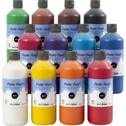 Temperamaling, mat, halvd&aelig;kkende, ass. farver, 12x500 ml/ 1 pk.