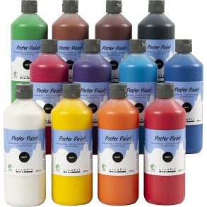 Temperamaling, mat, halvd&aelig;kkende, ass. farver, 12x500 ml/ 1 pk.