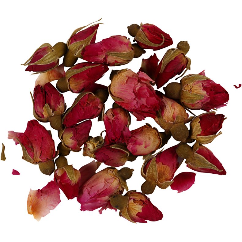 T&oslash;rrede Blomster, Rosenknopper, L: 1 - 2 cm, diam. 0,6 - 1 cm, 15 g, m&oslash;rk pink, 1pk./ 1 pk.