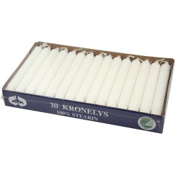 Kronelys, H: 20 cm, diam. 23 mm, hvid, 30 stk./ 1 pk.