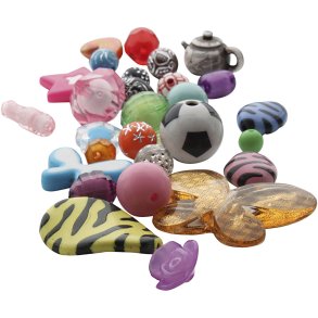 Fantasy plastperlemix, str. 5-35 mm, hulstr. 1-4 mm, 1000 g/ 1 pk.