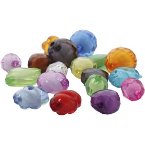 Acrylfacetperler, str. 8-20 mm, hulstr. 2-3 mm, ass. farver, 1000 g/ 1 pk.