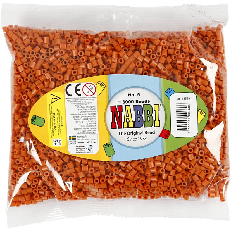 R&oslash;rperler, str. 5x5 mm, hulstr. 2,5 mm, medium, r&oslash;dbrun (32254), 6000 stk./ 1 pk.