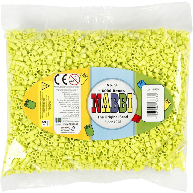 R&oslash;rperler, str. 5x5 mm, hulstr. 2,5 mm, medium, lime (32241), 6000 stk./ 1 pk.