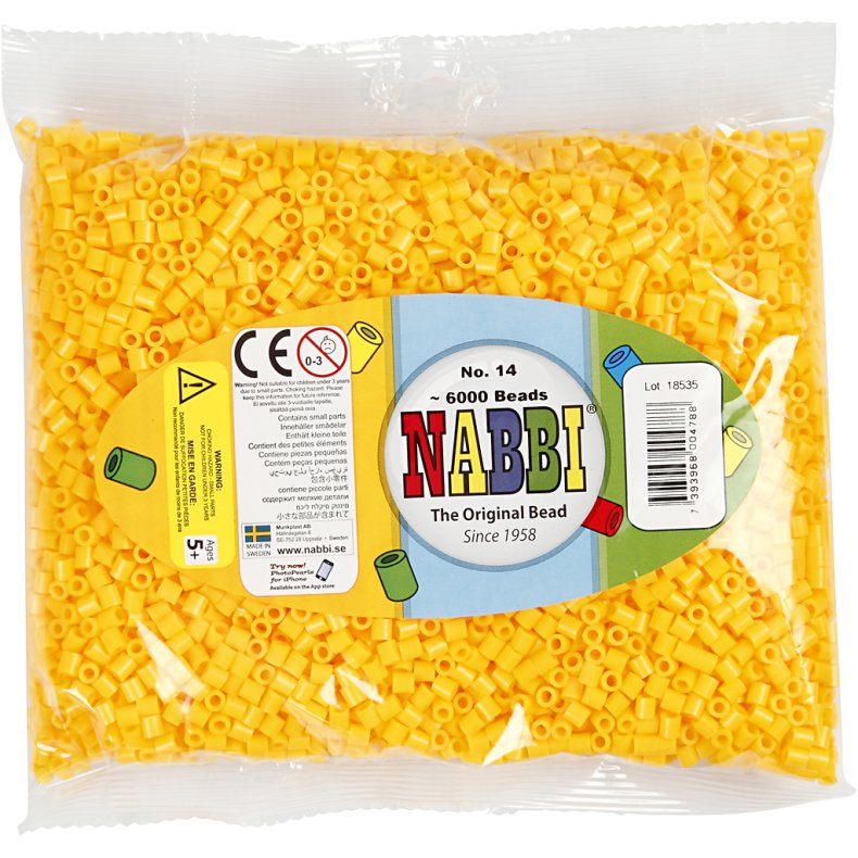 R&oslash;rperler, str. 5x5 mm, hulstr. 2,5 mm, medium, gul (32227), 6000 stk./ 1 pk.