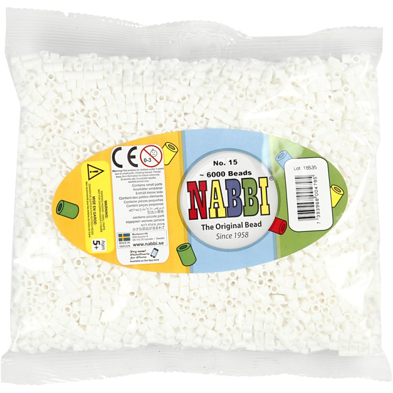 R&oslash;rperler, str. 5x5 mm, hulstr. 2,5 mm, medium, hvid (32221), 6000 stk./ 1 pk.