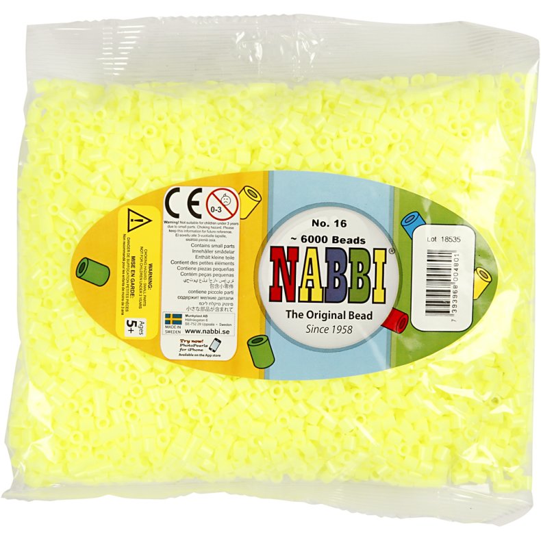 R&oslash;rperler, str. 5x5 mm, hulstr. 2,5 mm, medium, gul pastel (32244), 6000 stk./ 1 pk.