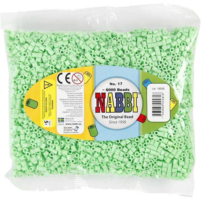 R&oslash;rperler, str. 5x5 mm, hulstr. 2,5 mm, medium, gr&oslash;n pastel (32252), 6000 stk./ 1 pk.