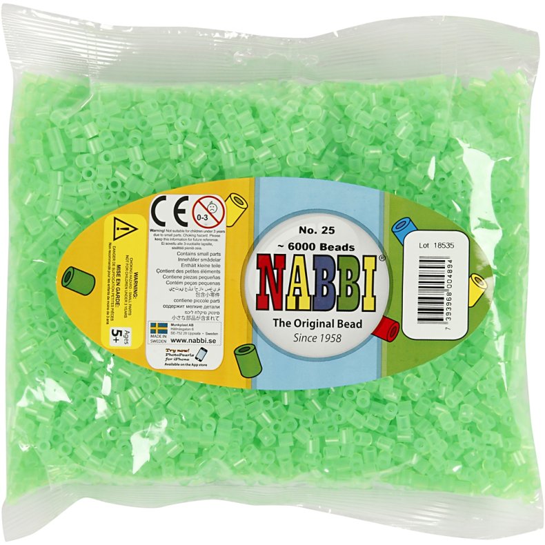 R&oslash;rperler, str. 5x5 mm, hulstr. 2,5 mm, medium, gr&oslash;n neon (32237), 6000 stk./ 1 pk.