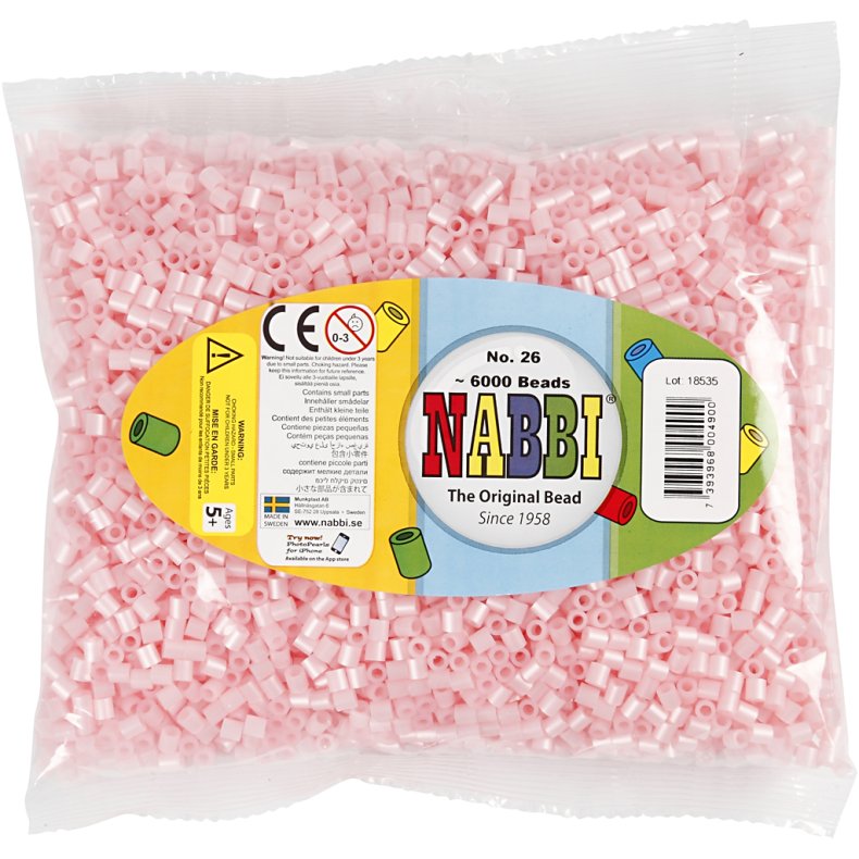 R&oslash;rperler, str. 5x5 mm, hulstr. 2,5 mm, medium, rosa perlemor (32259), 6000 stk./ 1 pk.