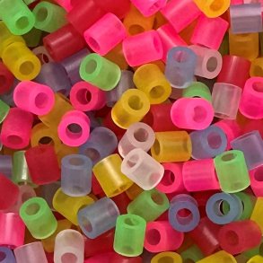 R&oslash;rperler, str. 5x5 mm, hulstr. 2,5 mm, medium, transperante farver, 6000 stk./ 1 pk.