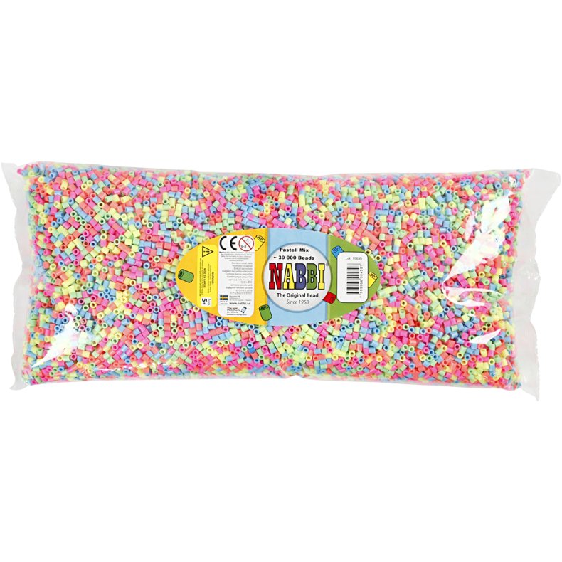 R&oslash;rperler, str. 5x5 mm, hulstr. 2,5 mm, medium, pastelfarver, 30000 ass./ 1 pk.
