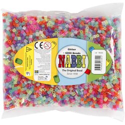 R&oslash;rperler, str. 5x5 mm, hulstr. 2,5 mm, medium, glitterfarver, 6000 stk./ 1 pk.