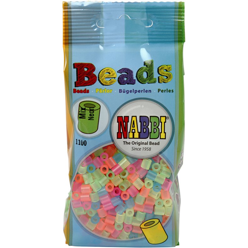 R&oslash;rperler, str. 5x5 mm, hulstr. 2,5 mm, medium, neonfarver, 1100 ass./ 1 pk.