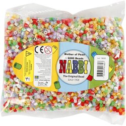 R&oslash;rperler, str. 5x5 mm, hulstr. 2,5 mm, medium, perlemorsfarver, 6000 ass./ 1 pk.