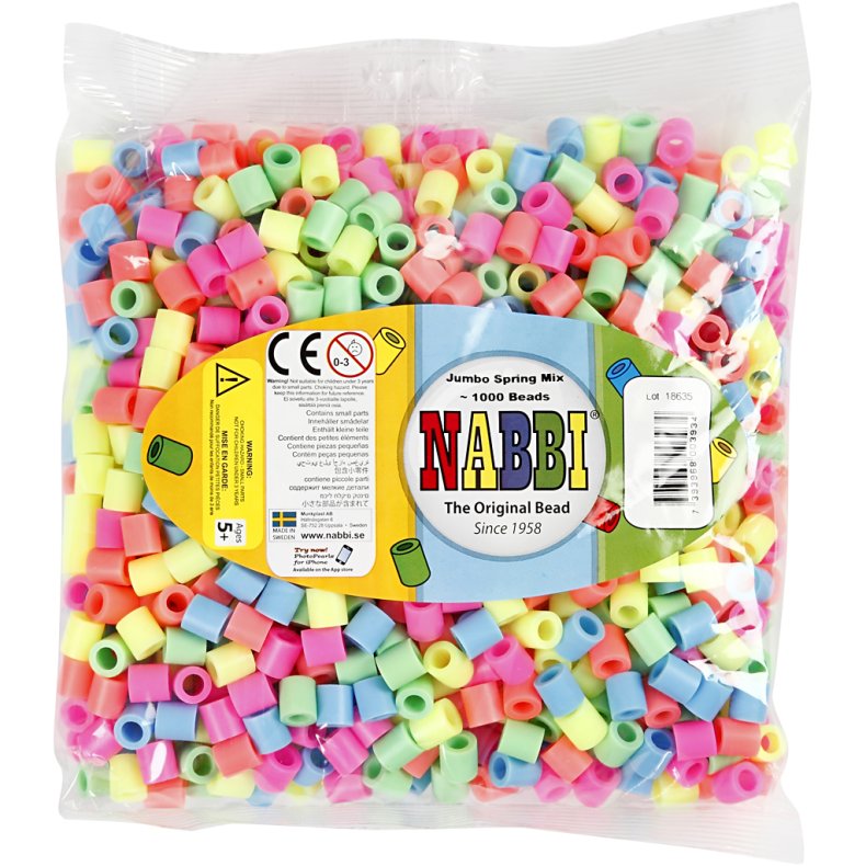 R&oslash;rperler, str. 10x10 mm, hulstr. 5,5 mm, JUMBO, pastelfarver, 1000 ass./ 1 pk.