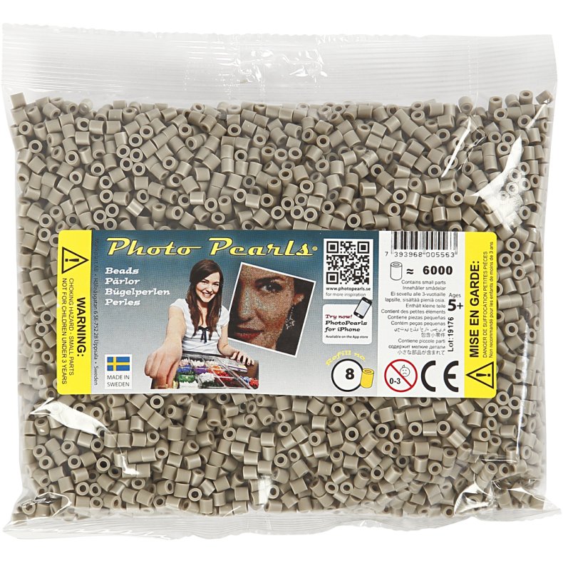 PhotoPearls, str. 5x5 mm, hulstr. 2,5 mm, medium, askegr&aring; (8), 6000 stk./ 1 pk.