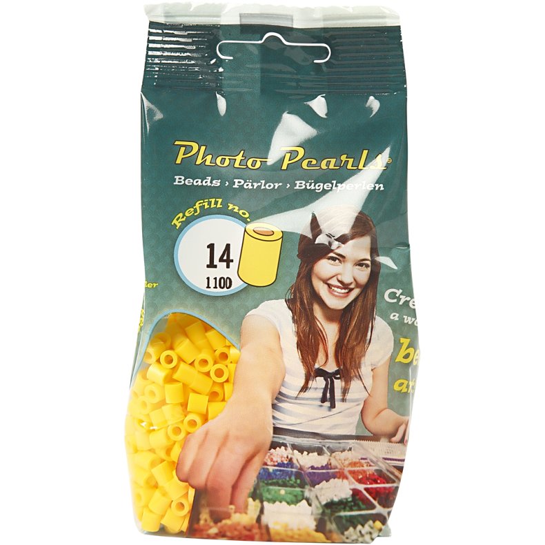 PhotoPearls, str. 5x5 mm, hulstr. 2,5 mm, medium, gul (14), 1100 stk./ 1 pk.