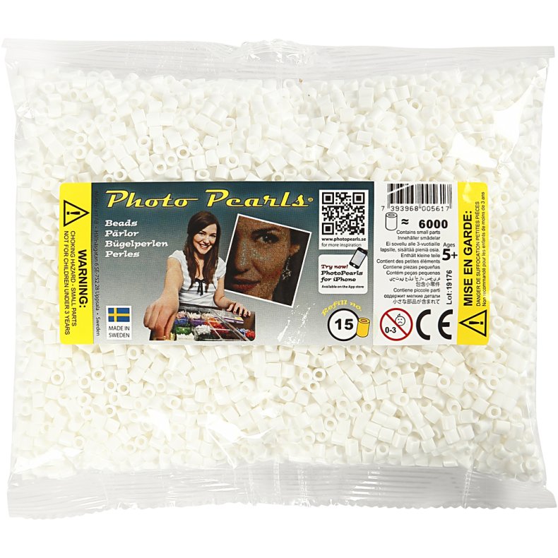 PhotoPearls, str. 5x5 mm, hulstr. 2,5 mm, medium, hvid (15), 6000 stk./ 1 pk.