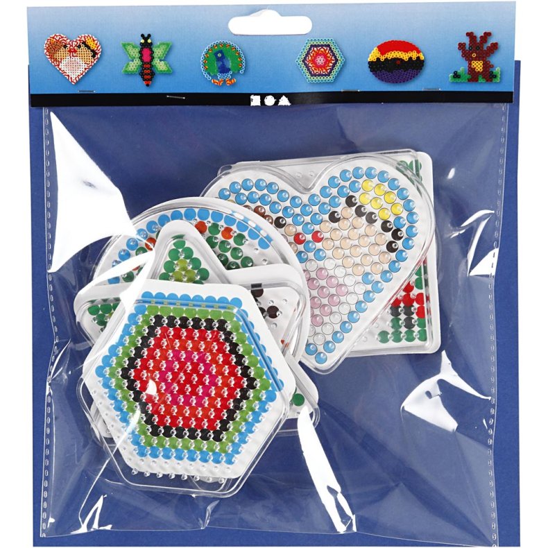 Perleplade, oval, hjerte, sekskant, cirkel, firkant, stjerne, str. 7x7,5-10,5x9,5 cm, medium, 6 stk./ 1 pk.