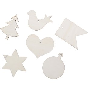 Træfigurer til dekoration, str. 6x6 cm, 24 stk./ 1 pk.