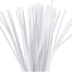 Chenille, L: 30 cm, tykkelse 4 mm, hvid, 50 stk./ 1 pk.