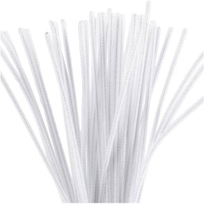 Chenille, L: 30 cm, tykkelse 4 mm, hvid, 50 stk./ 1 pk.