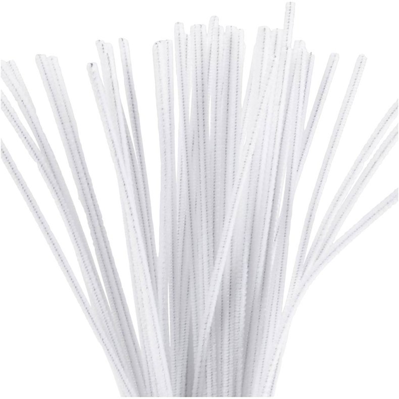 Chenille, L: 30 cm, tykkelse 4 mm, hvid, 50 stk./ 1 pk.