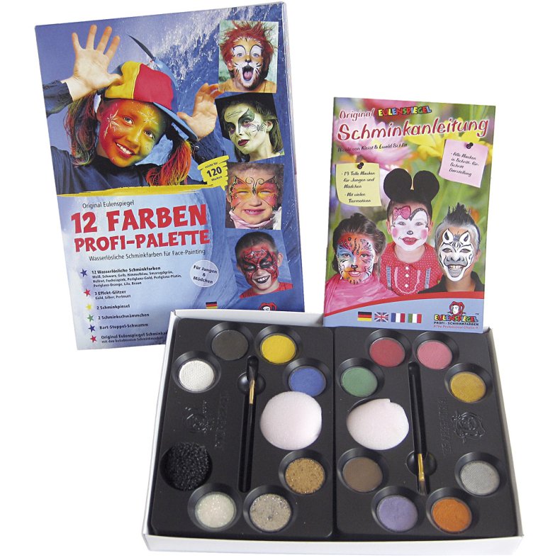 Eulenspiegel Ansigtsmaling - sminkes&aelig;t med step-by-step, ass. farver, 1 s&aelig;t