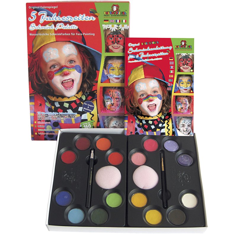 Eulenspiegel Ansigtsmaling - sminkes&aelig;t med step-by-step, ass. farver, 1 s&aelig;t