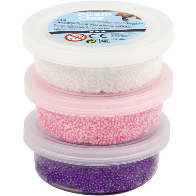 Foam Clay&reg;, glitter,metallic, pink, lilla, hvid, 3x14 g/ 1 pk.