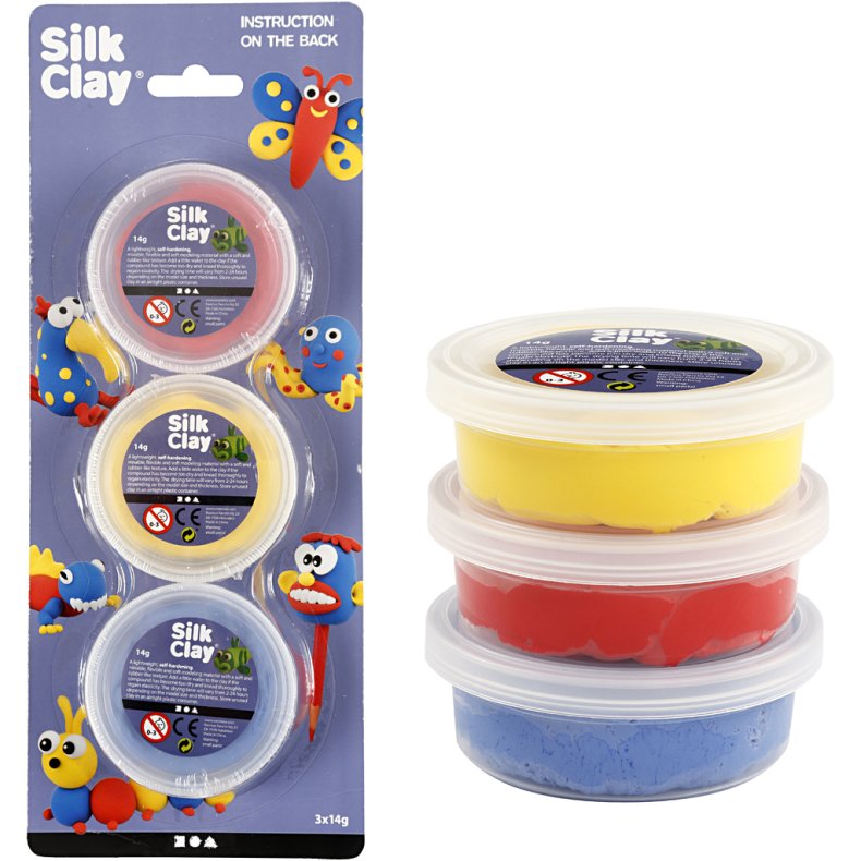 Silk Clay&reg;, bl&aring;, r&oslash;d, gul, 3x14g/ 1 pk.