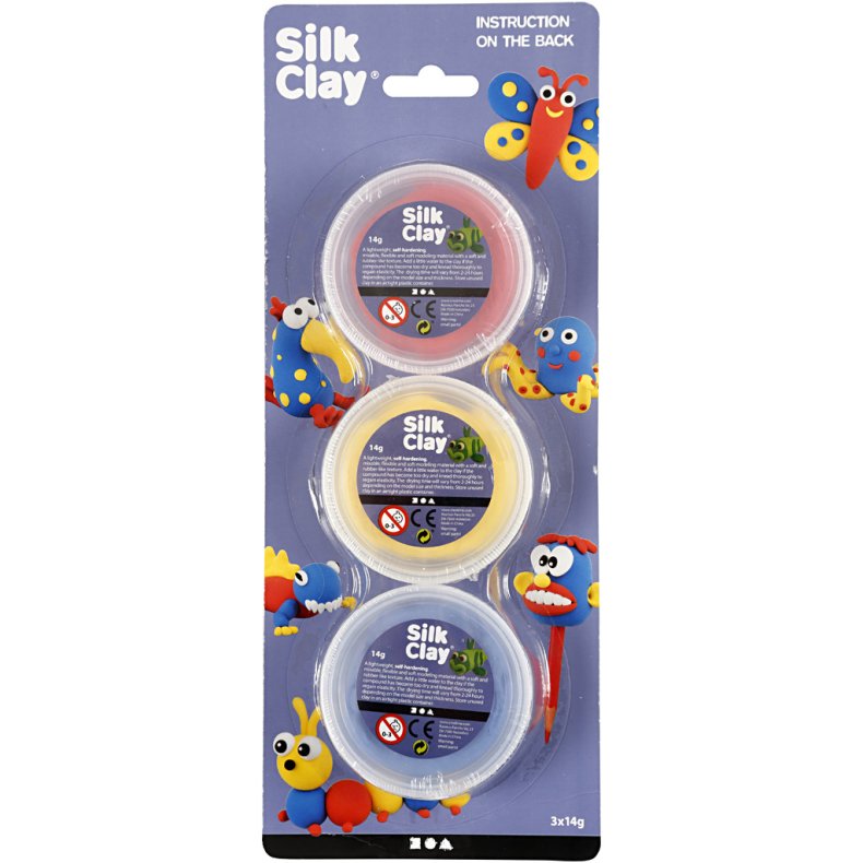 Silk Clay&reg;, bl&aring;, r&oslash;d, gul, 3x14 g/ 1 pk.
