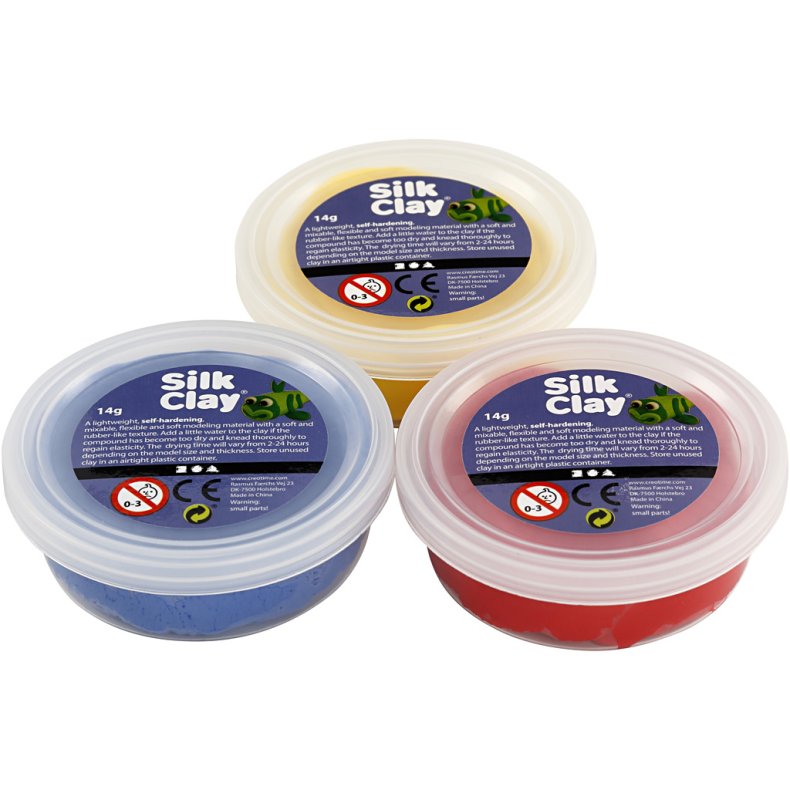 Silk Clay&reg;, bl&aring;, r&oslash;d, gul, 3x14 g/ 1 pk.