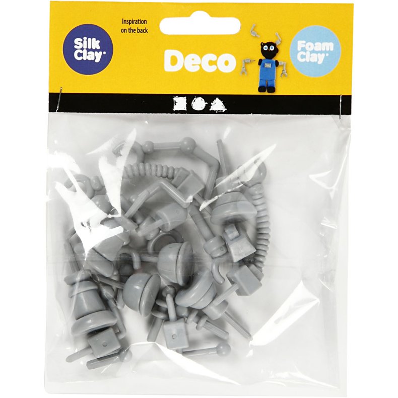 Robotdele, str. 0,5-6 cm, gr&aring;, 19 stk./ 1 pk.