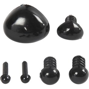 Øjne og snuder til modellering, diam. 3+6 mm, str. 8x6+14x11 mm, sort, 20 sæt/ 1 pk.