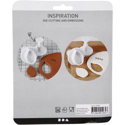 Udstikkere med pr&aelig;g, juletr&aelig;, snemand, kagemand, kugle, H: 5 cm, hvid, 4 stk./ 1 pk.