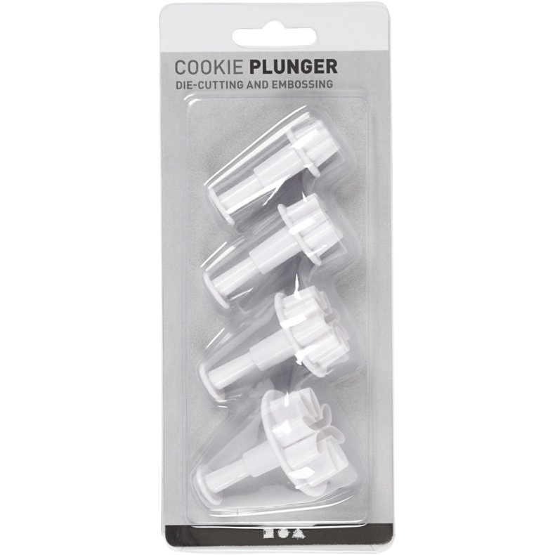 Udstikkere med pr&aelig;g, blomst, diam. 2,3+2,8+3,6+4,4 cm, hvid, 4 stk./ 1 pk.