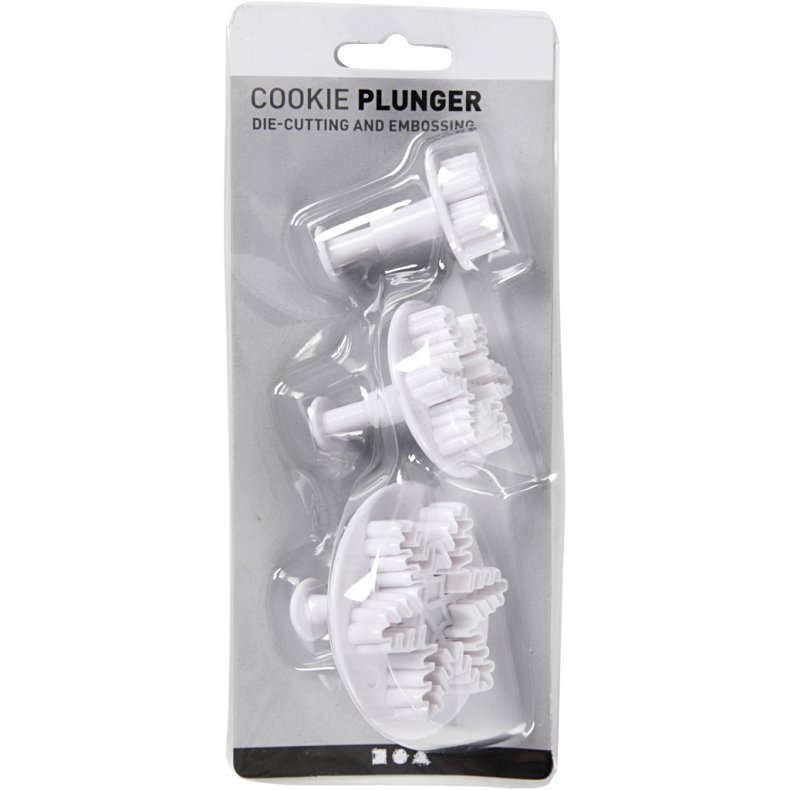 Udstikkere med pr&aelig;g, snekrystal, diam. 3,2+4,8+6,5 cm, hvid, 3 stk./ 1 pk.