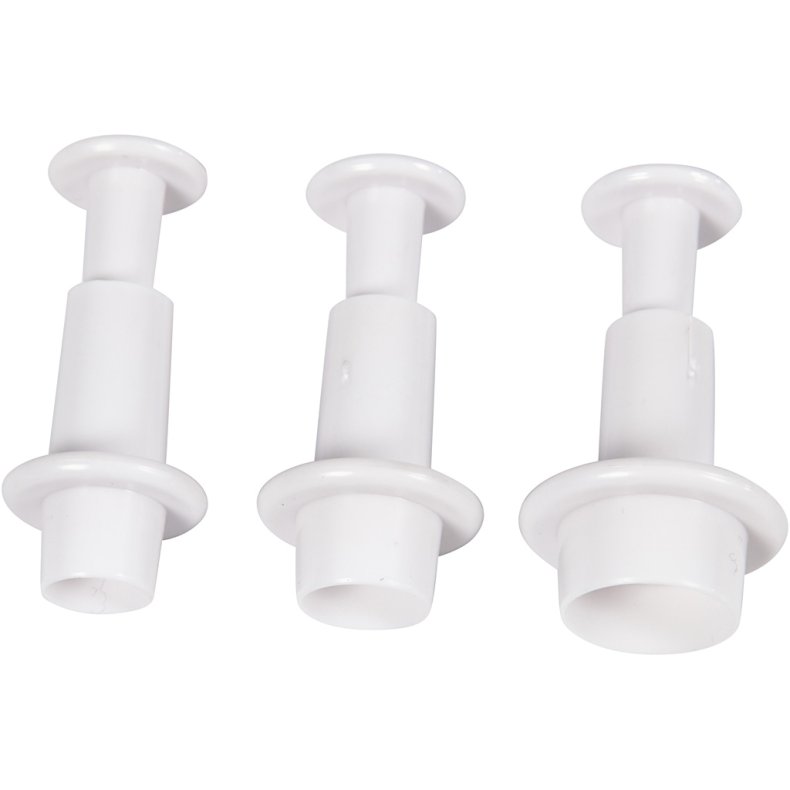 Udstikkere med pr&aelig;g, cirkel, diam. 1,1+1,3+1,7 cm, hvid, 3 stk./ 1 pk.