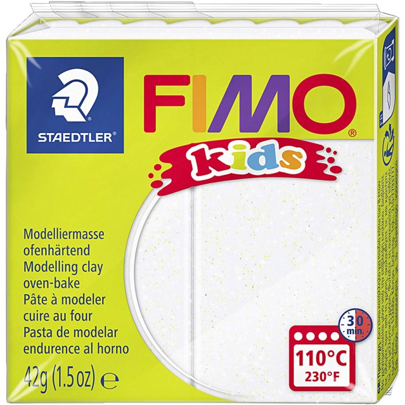 FIMO&reg; Kids ler, glitter, hvid, 42g/ 1 pk.