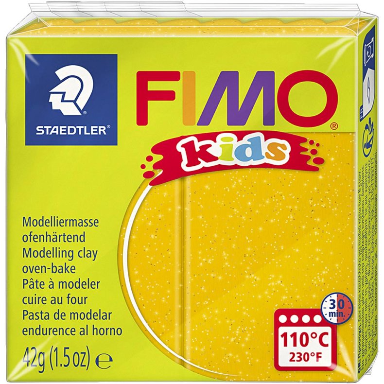 FIMO&reg; Kids ler, glitter, guld, 42g/ 1 pk.